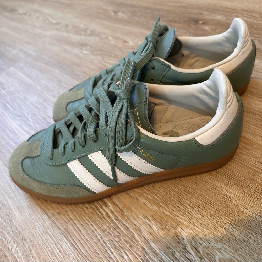 adidas Originals Samba Sneakers in Sage Green with White Stripes